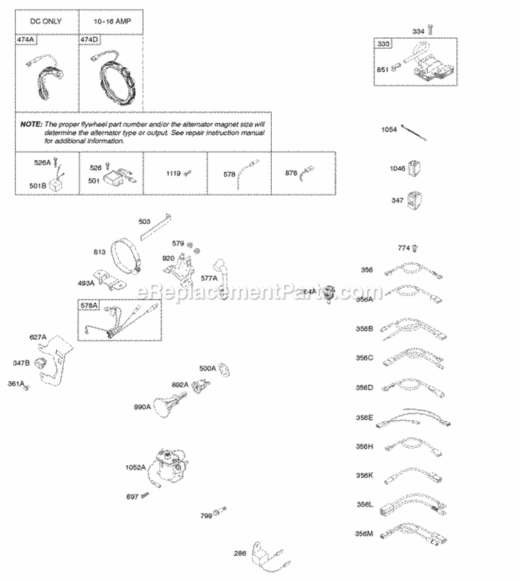 Alternator Ignition Diagram and Parts List for 202352-0049-B1  Briggs and Stratton Engine
